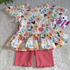 NWT Disney Minnie Mouse Floral 2pc Set Yellow & Pink 18M